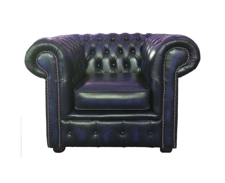 Chesterfield Antique Blue Genuine Leather Club Chair