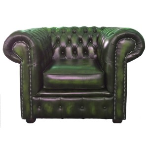 Chesterfield Antique Green Genuine Leather Club Chair