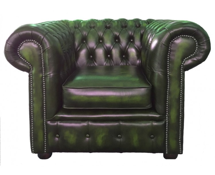 Chesterfield Antique Green Genuine Leather Club Chair