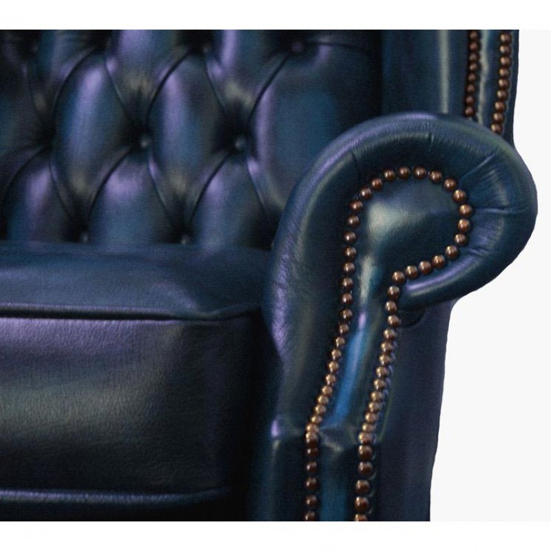 Chesterfield Antique Blue Genuine, Blue Leather Armchair