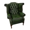 Chesterfield Antique Green Genuine Leather Queen Anne Armchair with Footstool