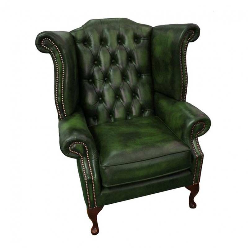 Leather Queen Anne Armchair, Chesterfield Leather Armchair And Footstool