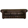 Chesterfield Antique Brown Genuine Leather Three Seater Sofa Bed