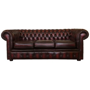 Chesterfield Antique Oxblood Red Genuine Leather Three Seater Sofa