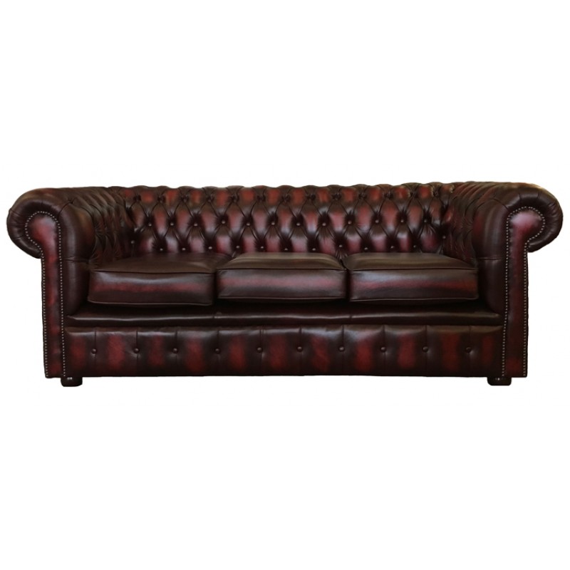 Chesterfield Antique Ox Blood Red Genuine Leather Club Chair Sofa