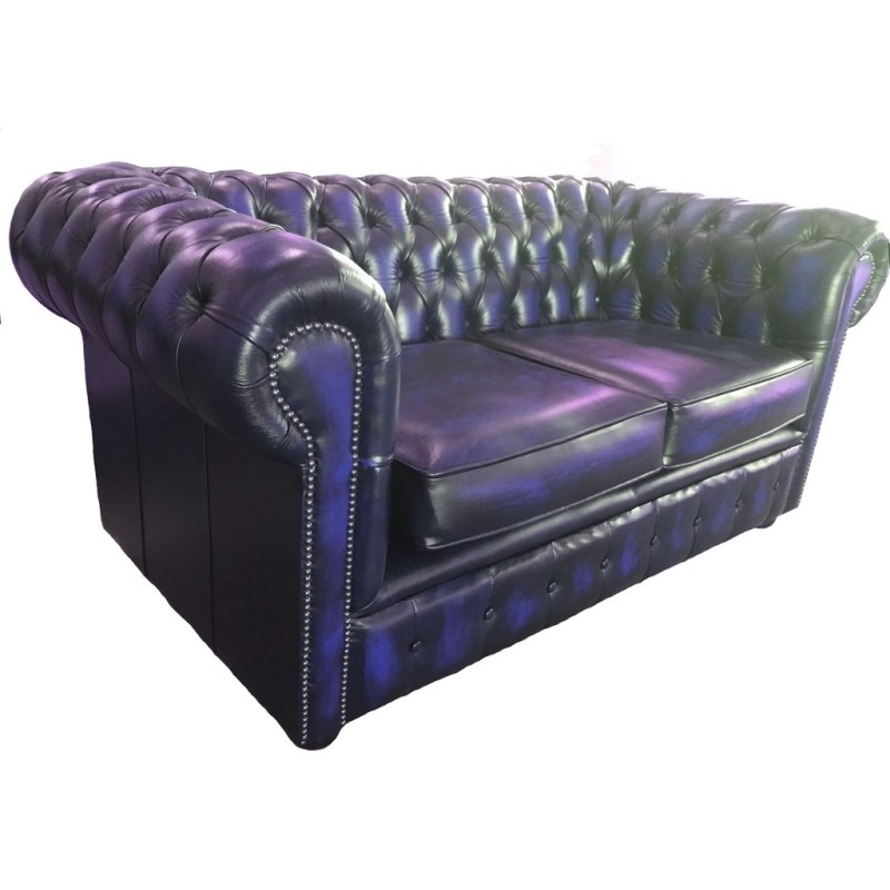 Navy blue leather chesterfield sofa deals