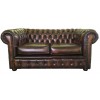 Chesterfield Antique Brown Genuine Leather Two Seater Sofa Bed