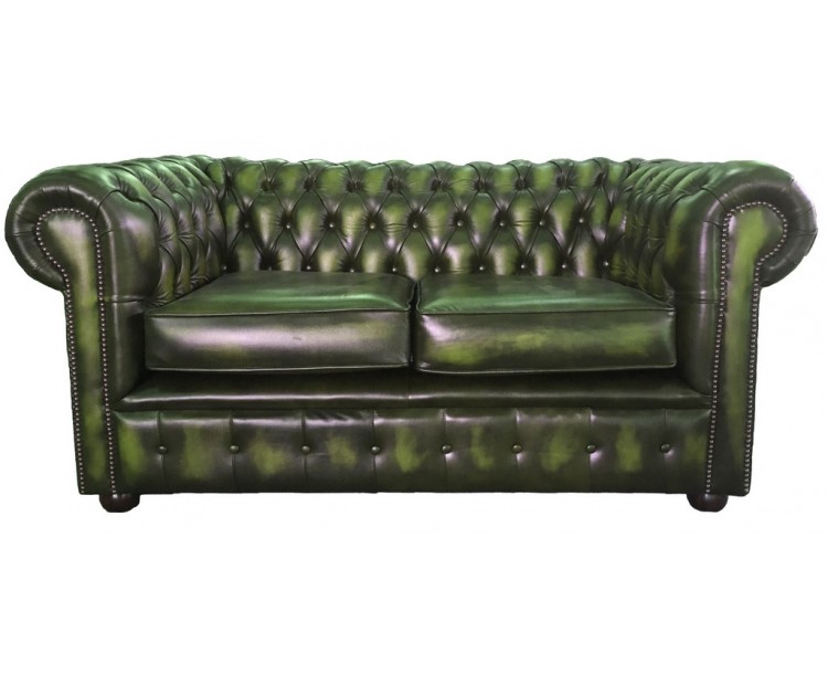 Genuine Leather Two Seater Sofa, Leather Chesterfield Sofa Green