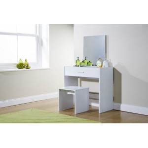 New Simple Makeup Julia White Dressing Table Set Desk w/ Stool Mirror Dresser