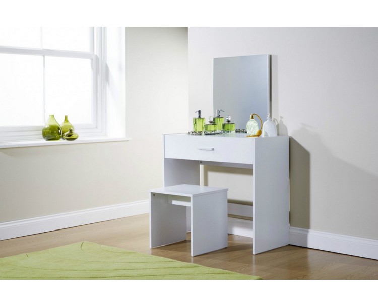 New Simple Makeup Julia White Dressing Table Set Desk w/ Stool Mirror Dresser