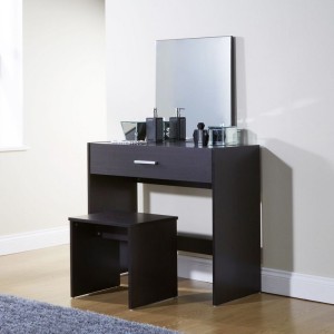 New Simple Makeup Julia Espresso Dressing Table Set Desk w/ Stool Mirror Dresser