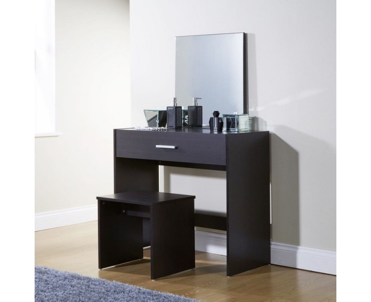 New Simple Makeup Julia Espresso Dressing Table Set Desk w/ Stool Mirror Dresser