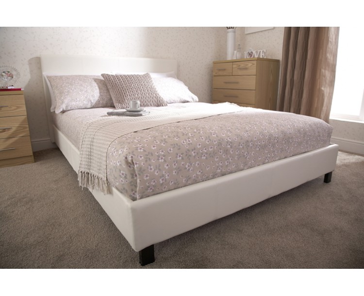 Berlin White Faux Leather Bed Frame