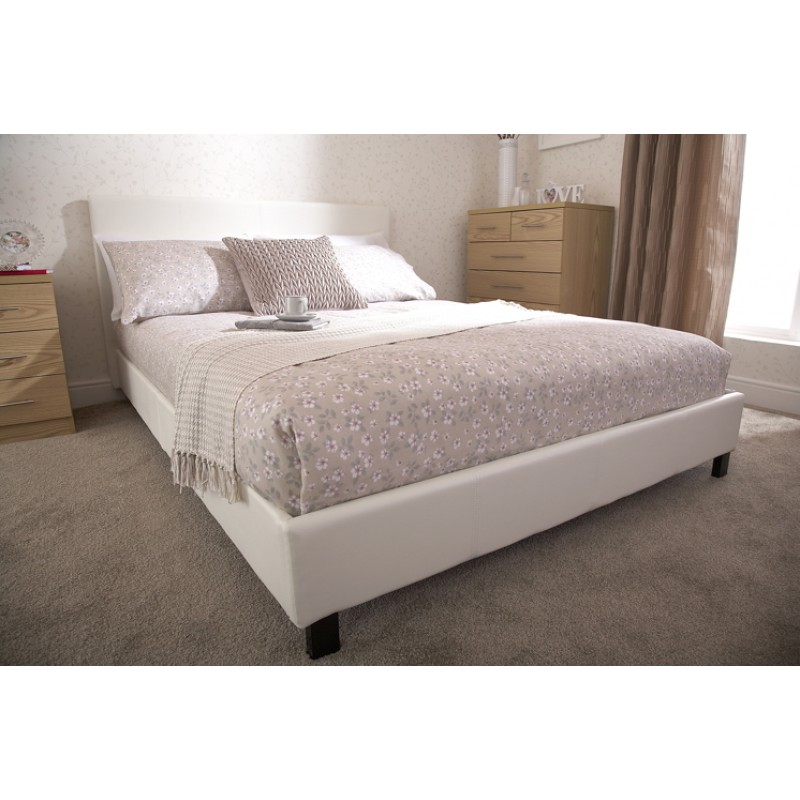 Berlin White Faux Leather Bed Frame, White Faux Leather Beds