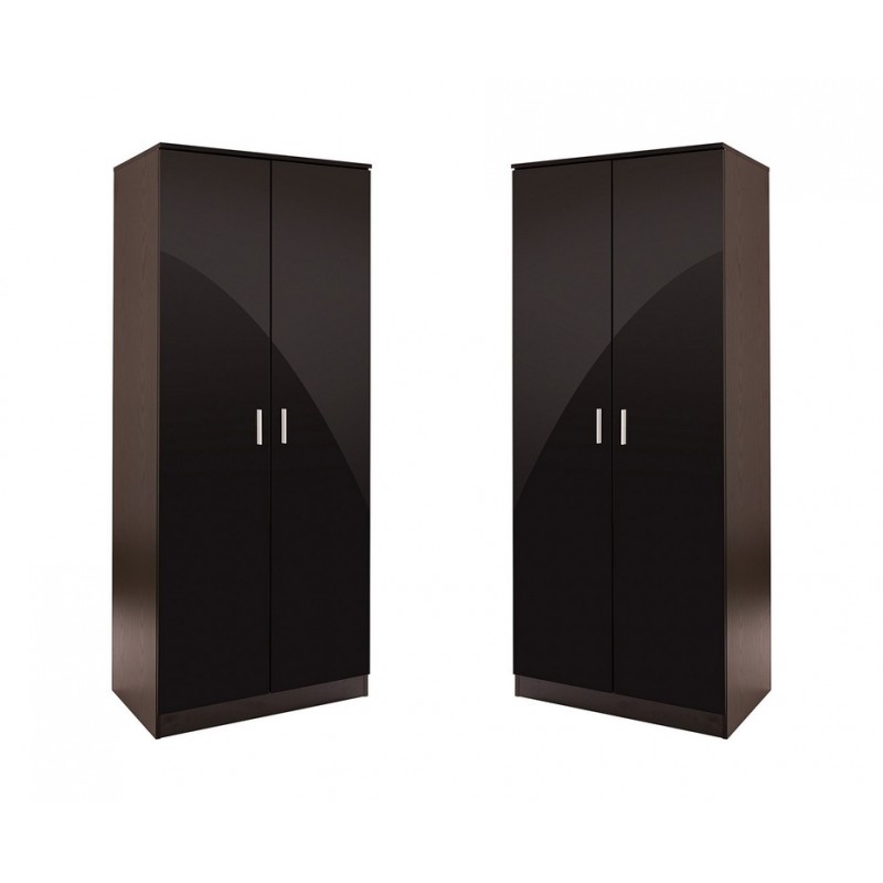 OTTAWA 2 DOOR WARDROBE HIGH GLOSS BLACK /& BLACK FRAME STORAGE BEDROOM FURNITURE