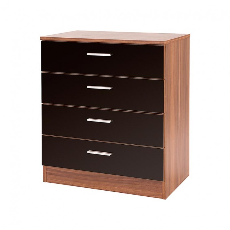 Ottawa Chest Of Four Drawers Black Gloss And Walnut Frame