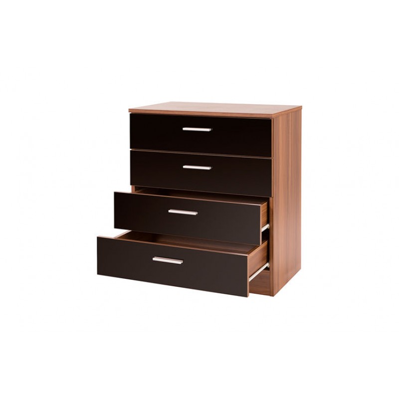 Ottawa Chest Of Four Drawers Black Gloss And Walnut Frame