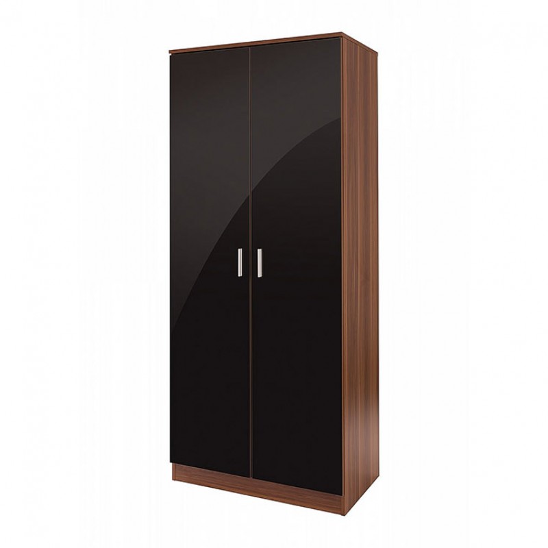 Black Gloss And Walnut Effect Frame Ottawa Double Wardrobe