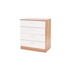 Ottawa Chest of Four Drawers in White Gloss and Oak Frame