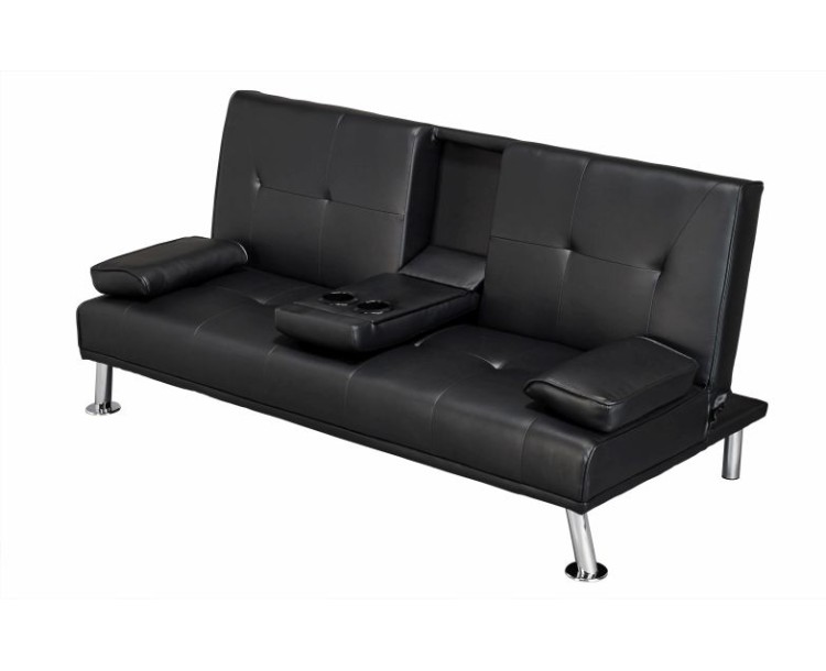 Cinema Fold Down Sofa Bed Black Faux Leather