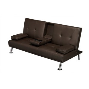 Cinema Fold Down Sofa Bed Brown Faux Leather