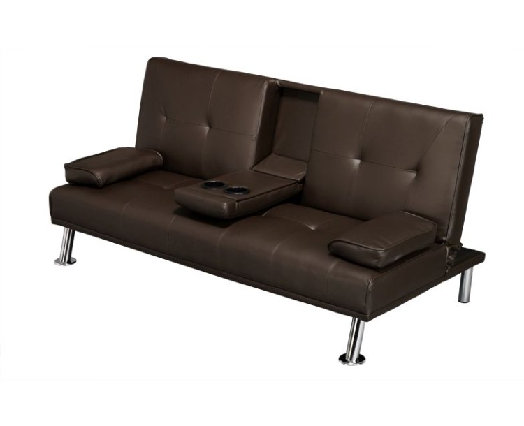 Cinema Fold Down Sofa Bed Brown Faux Leather