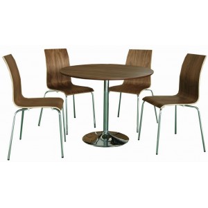 Soho Walnut Veneer Bentwood Contemporary Dining Set With 4 Chairs 