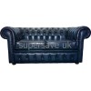 Chesterfield Antique Blue Genuine Leather Two Seater Sofa Bed