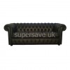 Chesterfield Shelly Black Genuine Leather Three Seater Sofa Bed