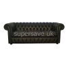 Chesterfield Shelly Black Genuine Leather Three Seater Sofa Bed