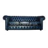 Chesterfield Antique Blue Genuine Leather Three Seater Sofa Bed