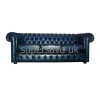 Chesterfield Antique Blue Genuine Leather Three Seater Sofa Bed