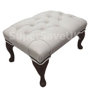 Chesterfield Shelly White Genuine Leather Queen Anne Footstool