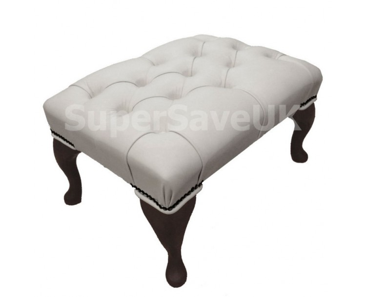 Chesterfield Shelly White Genuine Leather Queen Anne Footstool