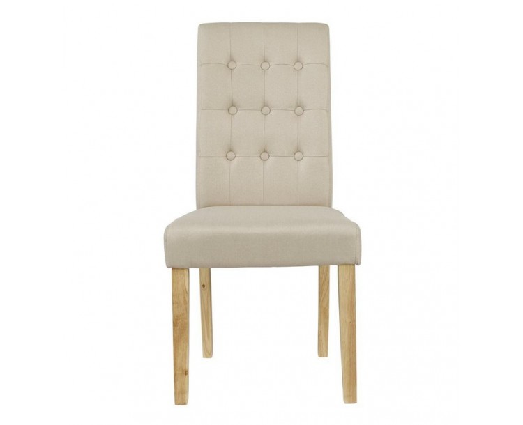 Roma Set of 2 Beige Fabric Dining Chairs With Oak Legs