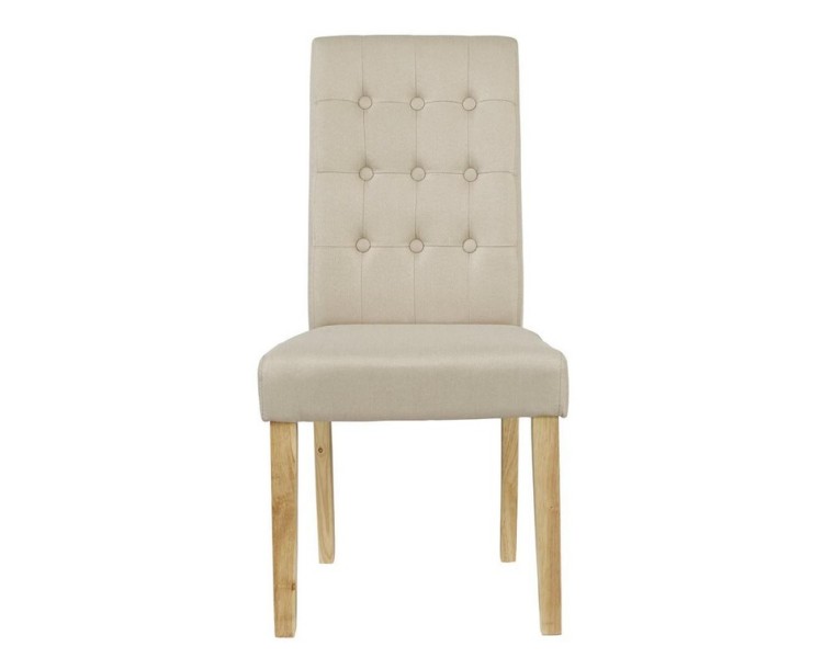 Roma Set of 2 Beige Fabric Dining Chairs With Oak Legs