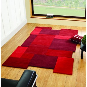 Abstract Collage Red 100% Wool Rug