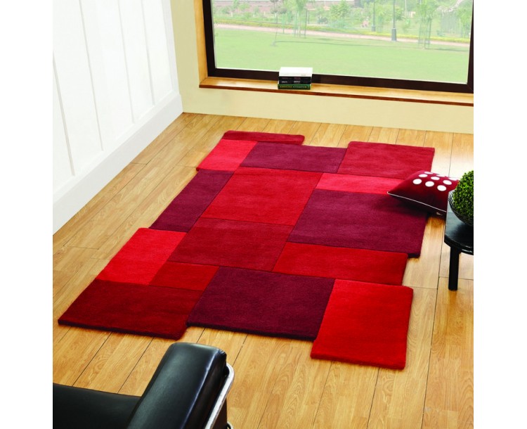 Abstract Collage Red 100% Wool Rug